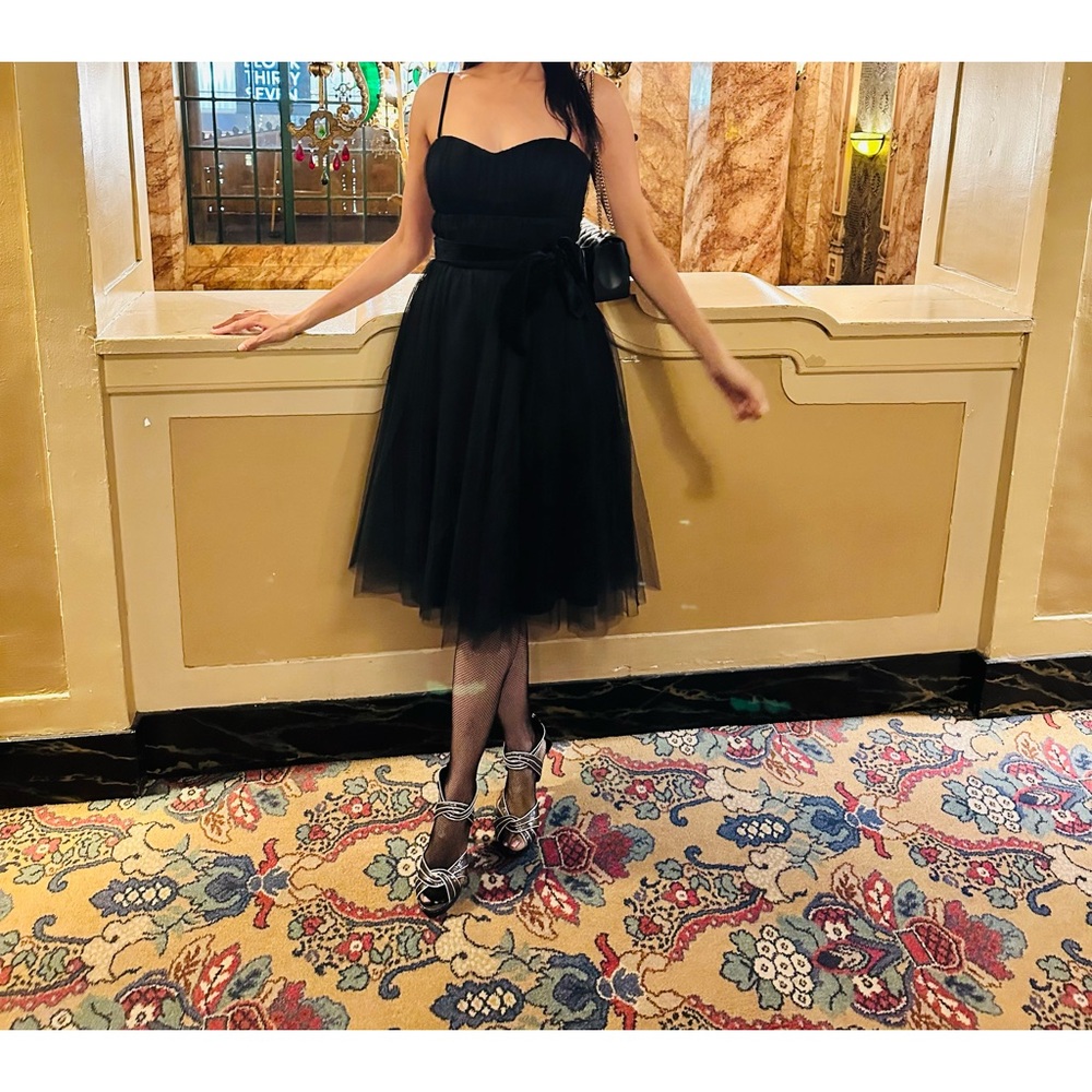 Size 6 black tulle ballerina inspired dress velvet waist tie opera dress